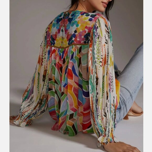 ANTHROPOLOGIE Bl-nk London Miranda Peasant Blouse Size XXS - Picture 3 of 8